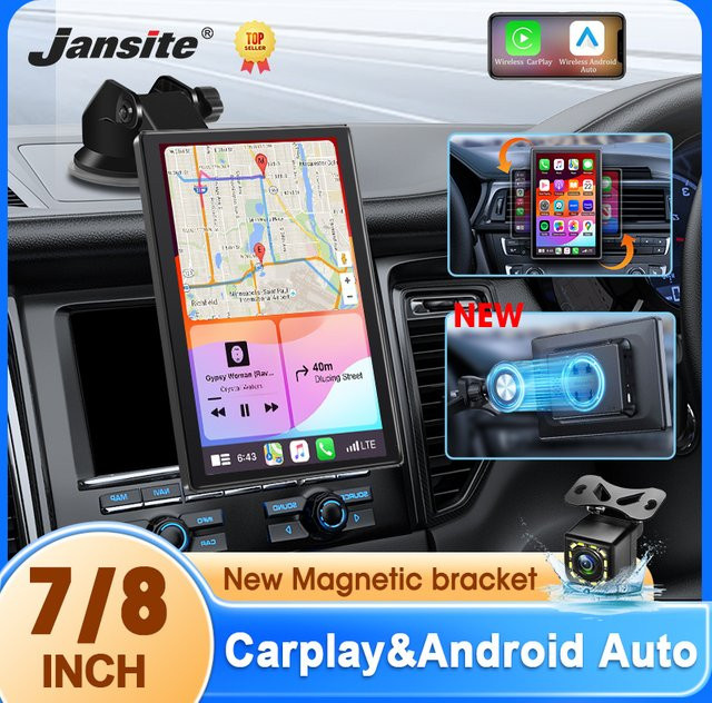 Jansite Magnetische Auto Multimedia Player Halterung mit 7/8 Zoll Display Unterstützung für Wireless CarPlay und Android Auto in Schwarz - Bild 1