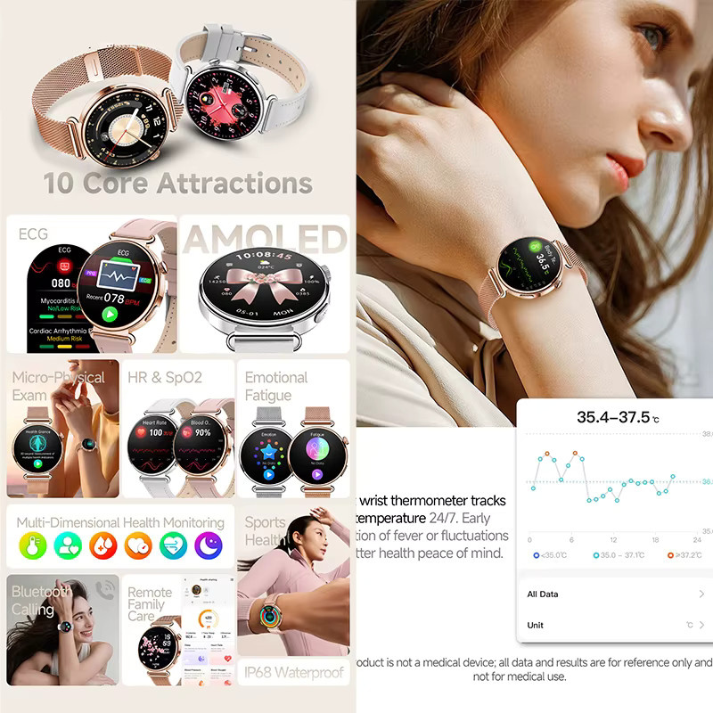 Yaocx Smartwatch für Damen in Silber mit Herzfrequenz-, Blutdruck- und Blutsauerstoffüberwachung, Schlaftracking und Bluetooth-Anruffunktion - Bild 3
