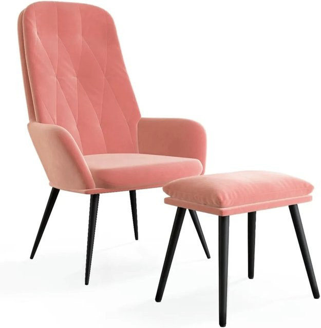 vidaXL Relaxsessel mit Hocker in Rosa aus Samt mit Metallgestell - Bild 1