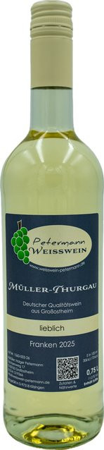 Petermann Müller-Thurgau Weißwein, Franken, 2025, lieblich, 0,75 l - Bild 1