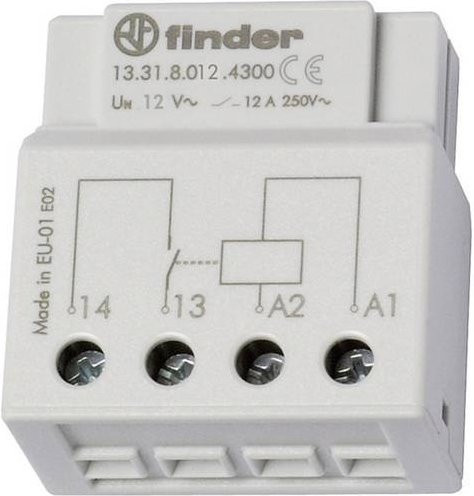 Finder Schaltrelais Unterputz 13.31.8.012.4300 in Weiß, 1 Schließer, 12 V/AC, 12 A, 250 V/AC - Bild 1