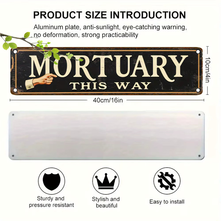 Vintage Mortuary Wandschild aus Aluminium in Schwarz und Multicolour, wetterbeständige Deko für Innen und Außen, Breite: 40 cm, Höhe: 10 cm - Bild 4