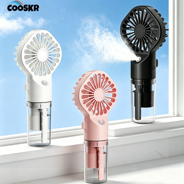 Tragbarer Handventilator mit Sprühnebel von cooskr in Weiß mit Wassersprühfunktion und Akku für Sommer und Reisen - Bild 1