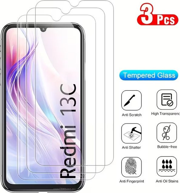 3 Stück HD Panzerglas Displayschutzfolie für Xiaomi Redmi Note 12 Pro Plus 13C 11S 5G 9 Note 11 Pro transparent - Bild 1