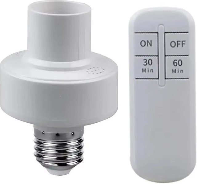 KAFNHCKA Kabelloser RF-Fernbedienungs-Smart-Lampensockel mit Timer-Schalter, E27 Lampenfassung für LED-Leuchtmittel, Weiß - Bild 1