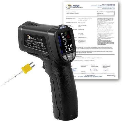 PCE Instruments PCE-675-ICA Infrarot-Thermometer in Schwarz, kalibriert nach ISO, Optik 12:1, Messbereich -50 bis 850°C, berührungslose IR-Messung - Bild 1