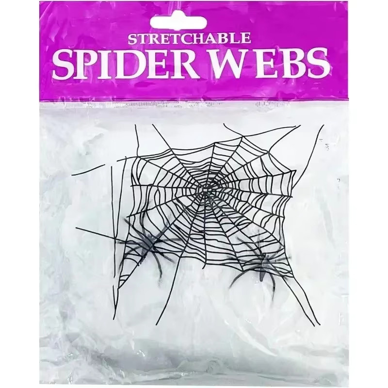 Trebalena Halloween Spinnennetz-Dekoration in Weiß mit künstlichen Spinnen für deine Party im Innen- und Außenbereich - Bild 5