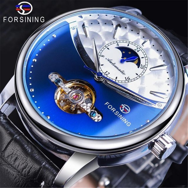 FORSINING Armbanduhr Automatik, Edelstahl, Mondphase, 43 mm, Herren, blau/silber - Bild 1