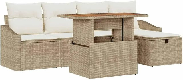 vidaXL 6-teiliges Garten-Sofa-Set aus Polyrattan mit Kissen in Beige - Bild 1