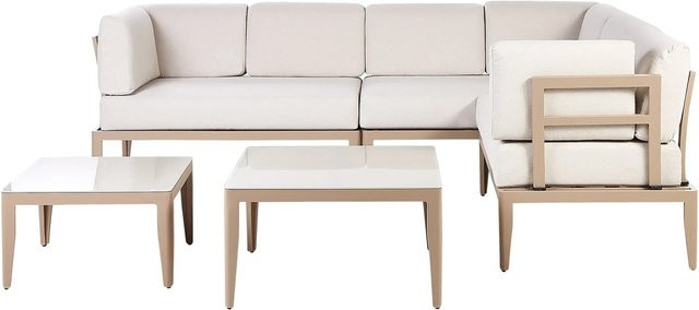 Beliani Lounge Set RIMA III in Sandbeige mit L-Form, Outdoor-Sitzgruppe aus Aluminium und UV-beständigem Polyester inklusive Polster und Ottoman - Bild 1