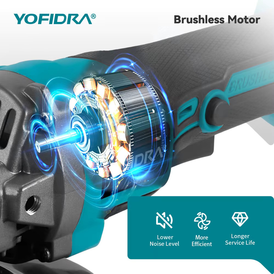 YOFIDRA Bürstenloser Winkelschleifer 125mm mit 12000RPM, kabelloses Schneid- und Polierwerkzeug inklusive 3 Sägeblättern, kompatibel mit Makita LXT Akkus - Bild 3