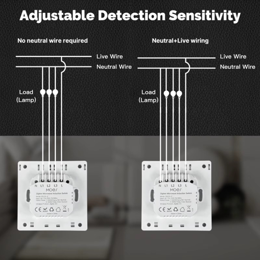 MOES Tuya Zigbee Smart Human Presence Switch mit mmWave Radarerkennung, Wandleuchte in Weiß, kompatibel mit Alexa und Google Home, mit Neutralleiter-Option - Bild 6
