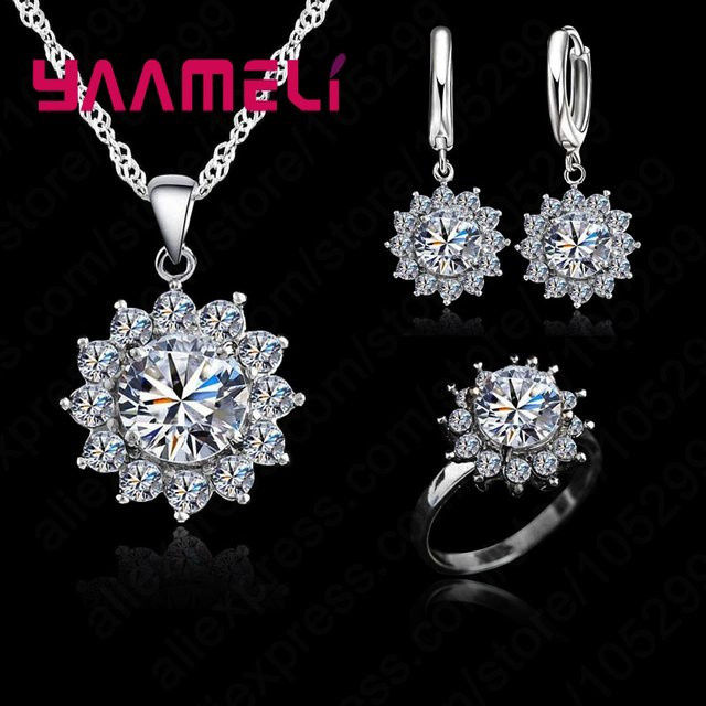 YAAMELI Schmuck-Set, 925 Silber, Sonnenblume, Zirkonia, Unisex - Bild 1