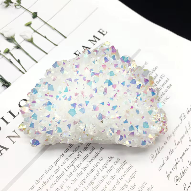 Sisterstone Aura Quarz Kristall Cluster in Weiß und Multicolor als natürlicher Energie Stein zur Dekoration - Bild 3
