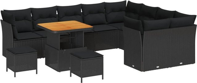 vidaXL Garten-Sofa-Set 12-tlg. Schwarz mit Kissen und integriertem Stauraum für Garten, Terrasse oder Balkon - Bild 1