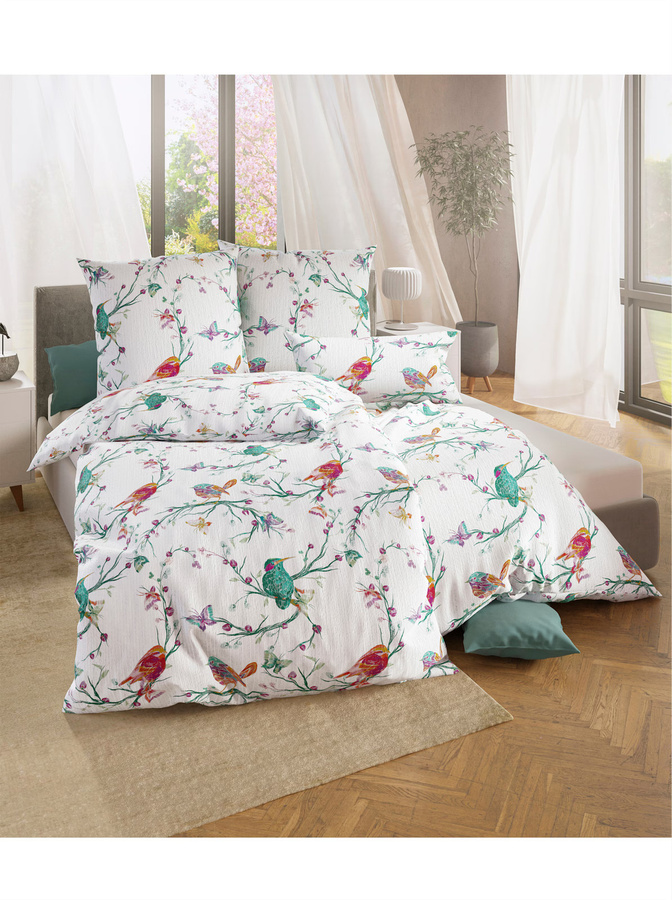 Wäschepur Bettwäsche aus Baumwolle mit floralem Design in Weiß und Grün, B/H: 135 x 200 cm - Bild 1