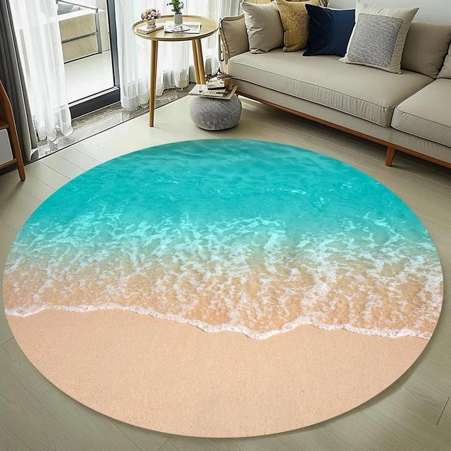 Runder Lodestar Strandteppich mit Seesternen und Muscheln in Multicolour, nautisches Meeresufer-Design aus Polyester, Durchmesser: 80 cm - Bild 1