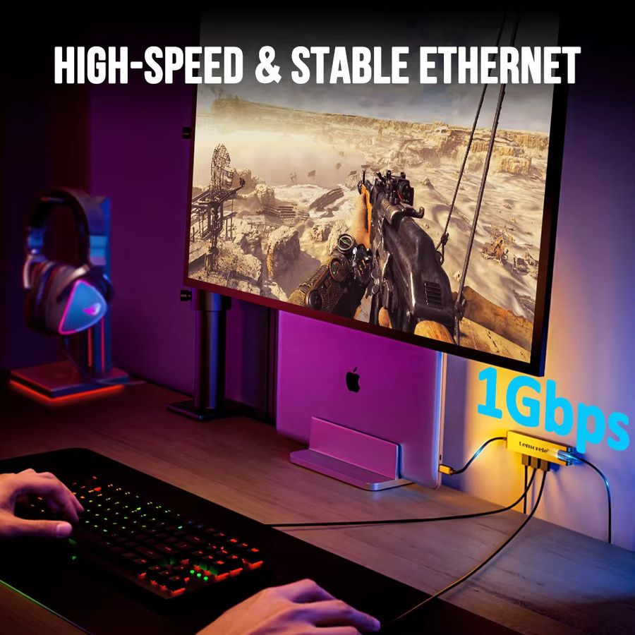 Lemorele TC25 USB C Dockingstation 7-in-1 mit 4K HDMI, PD 100W, Gigabit RJ45 sowie SD und TF Kartenleser in Grau - Bild 6