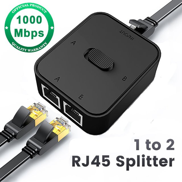 Kebidu Ethernet-Adapter RJ45 Splitter Cat 6 LAN-Switch 1 In 2 Out für PC, Laptop und TV-Box, Schwarz - Bild 1