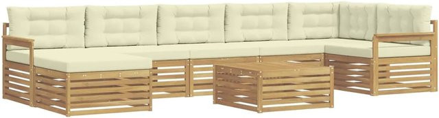 vidaXL Outdoor-Sofagarnitur L-Form aus Akazienholz mit 8 Kissen in Weiß und Beige - Bild 1