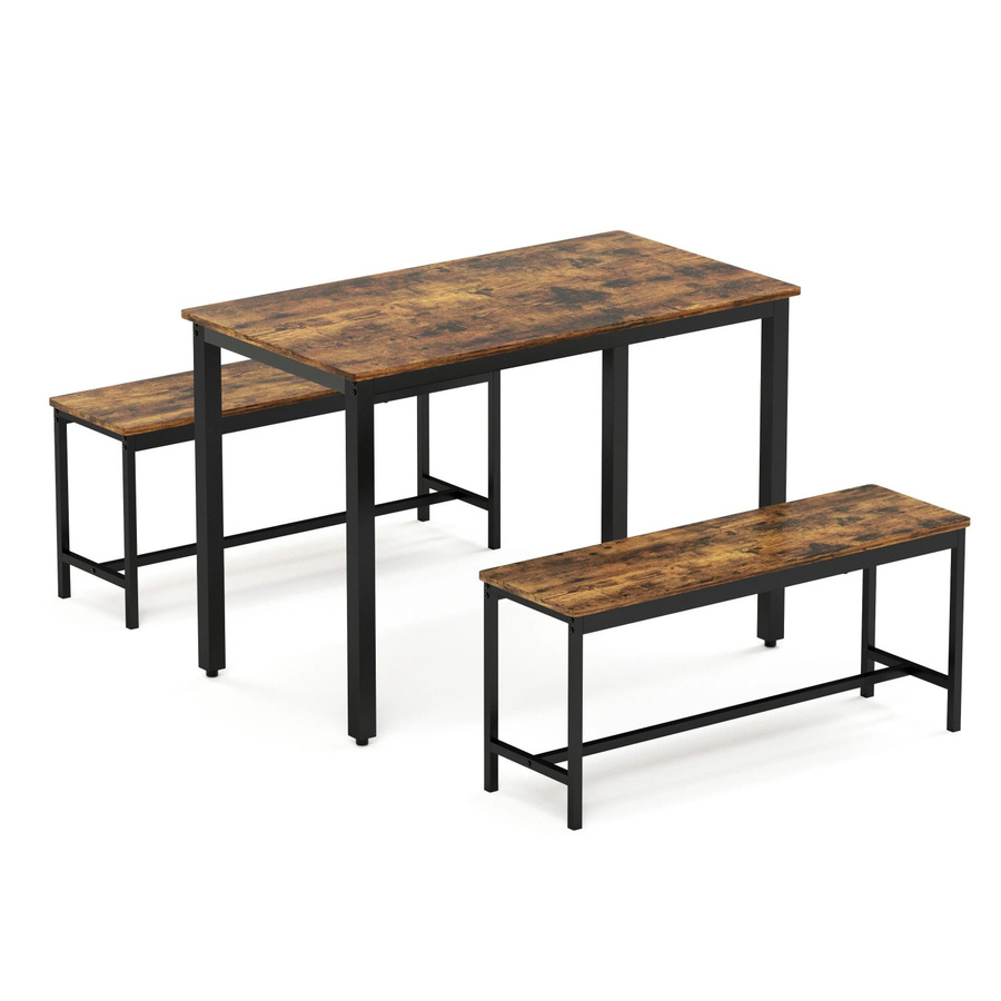 okwish Esstisch Set mit Bänken im Industrial Stil für Küche, Wohnzimmer und Esszimmer, Farbe: Braun/Schwarz, B/T/H: 110 x 60 x 75 cm - Bild 2