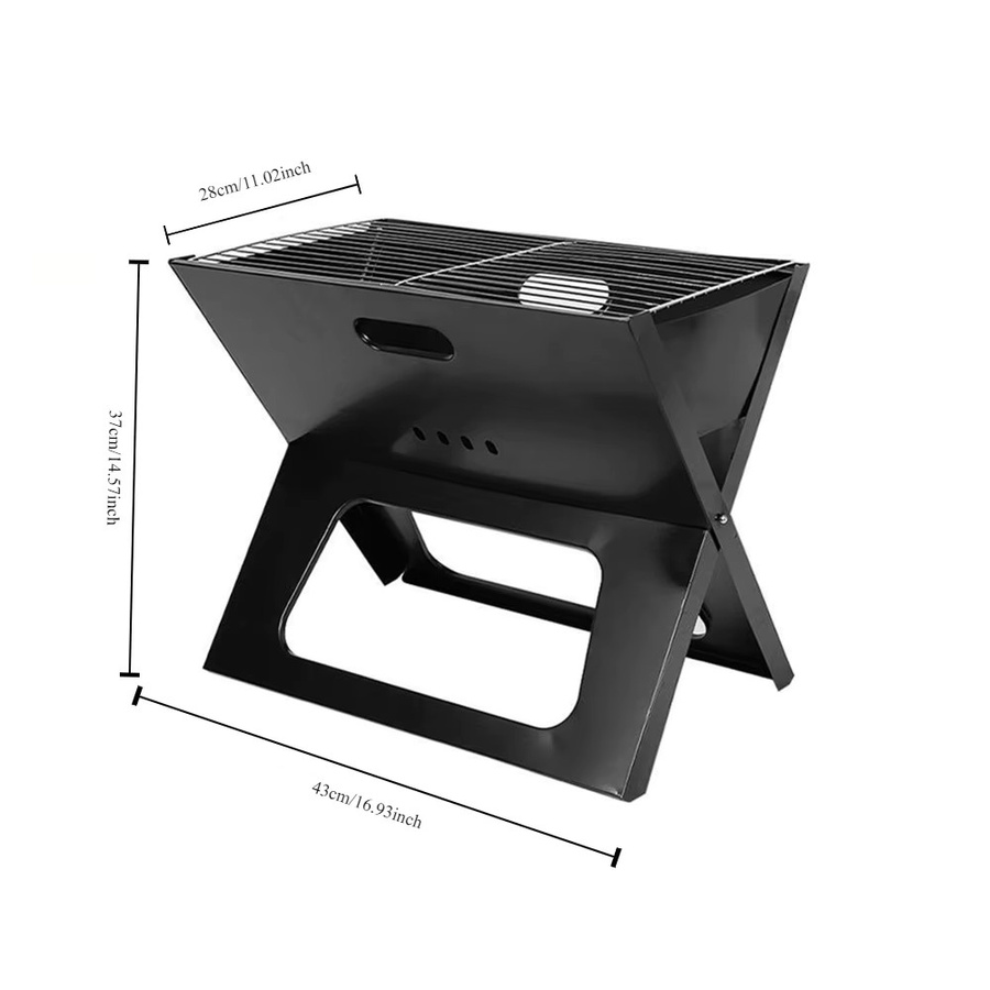 Faltbarer Notebook-BBQ-Grill aus Edelstahl in Schwarz für Camping und Picknick, B/T: 43,0 x 37,0 cm - Bild 5