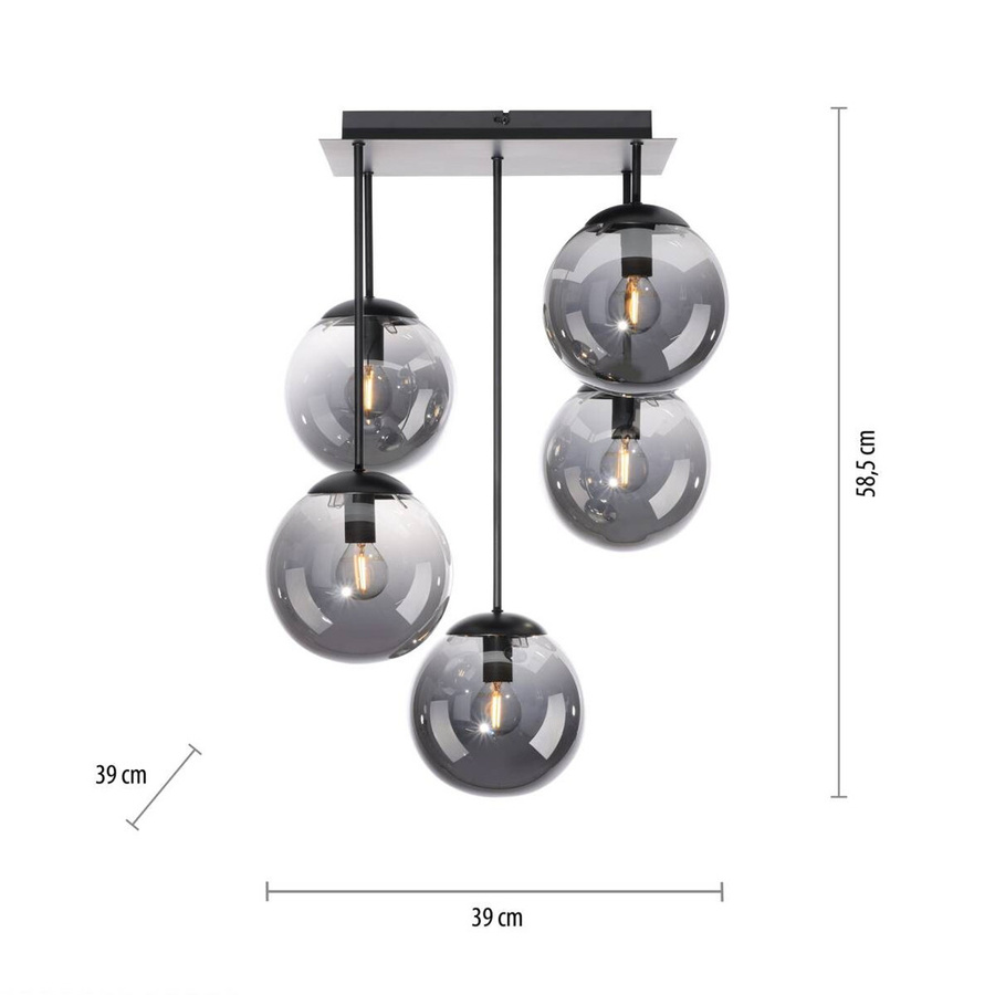 Just Light Deckenleuchte Big Widow in Schwarz mit Rauchglas und Metall, B/H: 39 x 58,5 cm, E14, 5 Fassungen - Bild 2