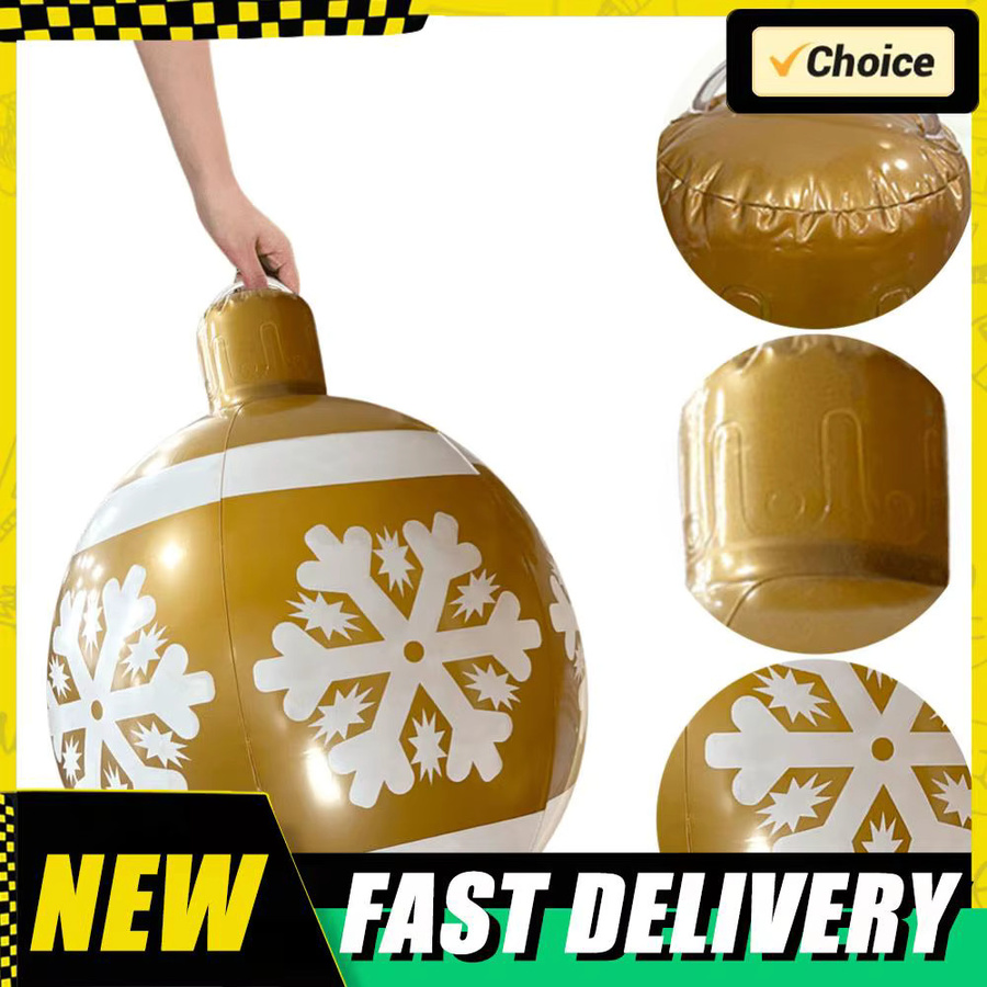 APWIKOGER Aufblasbare Weihnachtskugel in Gold mit floralem Design, 24 Zoll Weihnachtsdekoration für Außenbereich, Hof und Garten - Bild 4