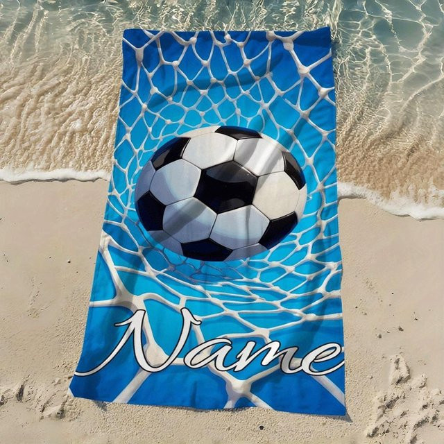 Personalisierbares Strandtuch mit Fußball-Design von JMG Household Supplies, Farbe Blau, B/H: 80 x 130 cm - Bild 1