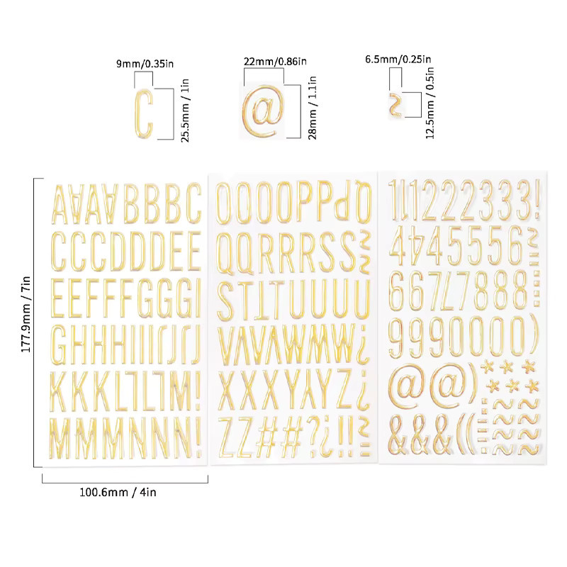 3 Blatt Gold Puffy 3D Buchstaben- und Zahlen-Aufkleber aus Kunststoff für DIY-Basteleien und Scrapbooking - Bild 2