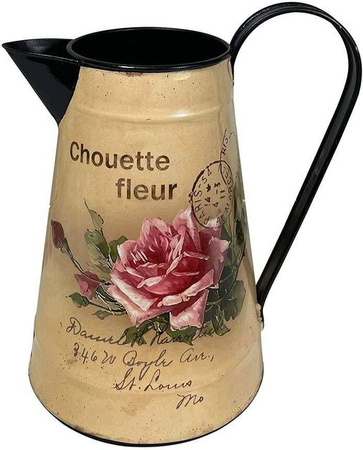 Deko Krug Rose Chouette fleur in Landhausstil aus Metall, Farben: Schwarz oder Beige, B/T/H: 18,0 x 13,0 x 20,0 cm
