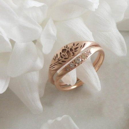 Ring 2 Teile/satz, Blume Muster, Kupfer, gray, Damen