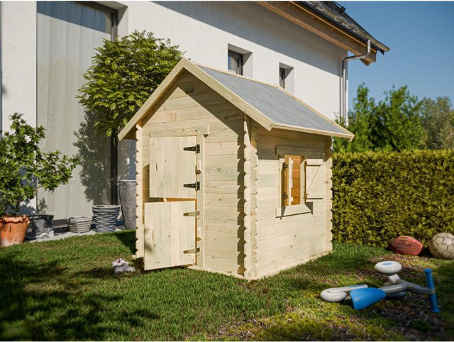 Prestige Garden Spielhaus Lois aus Blockbohlen in Beige für Kinder - Bild 1