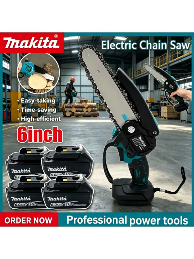 Makita 6-Zoll-Elektrokettensäge in Türkis für professionelle Holzfällarbeiten und Gartenarbeit - Bild 4
