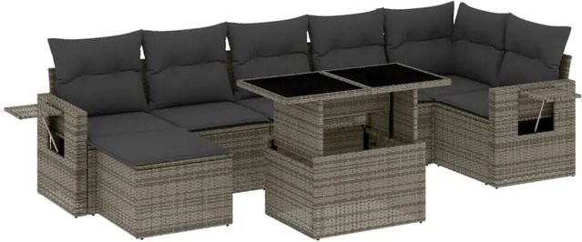 vidaXL 8-tlg. Garten-Sofagarnitur in L-Form aus Polyrattan mit Kissen, Grau - Bild 1