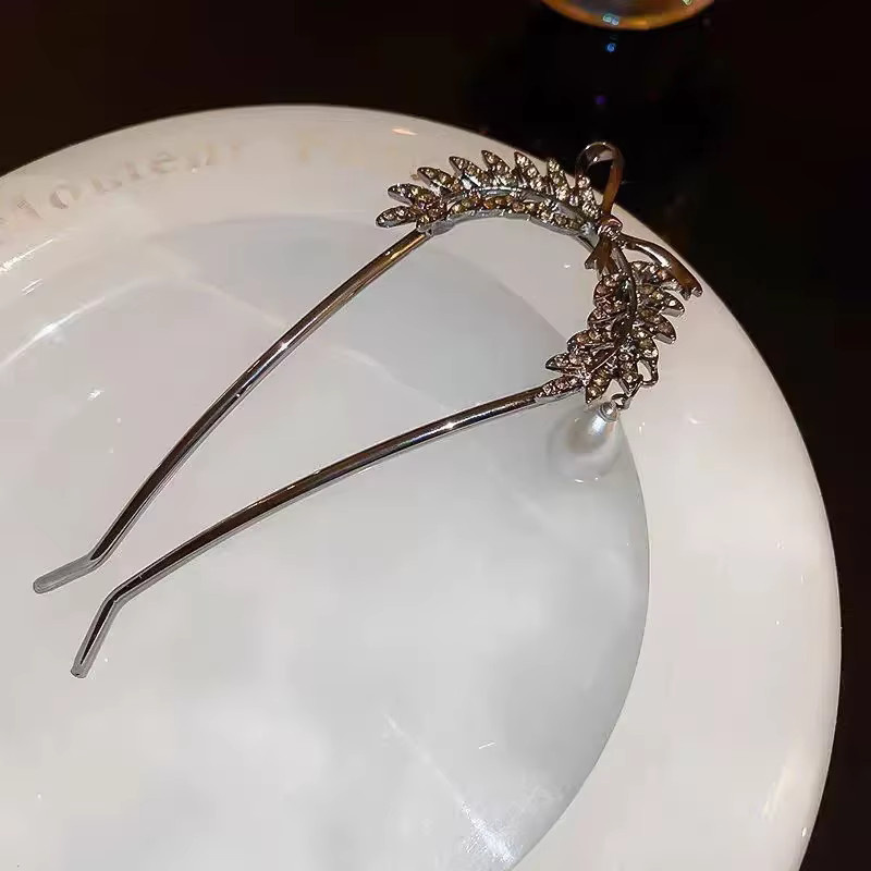 HIYAYZ Haarnadel Perle Strass Weizen U-förmige Haarspange, Damen - Bild 4