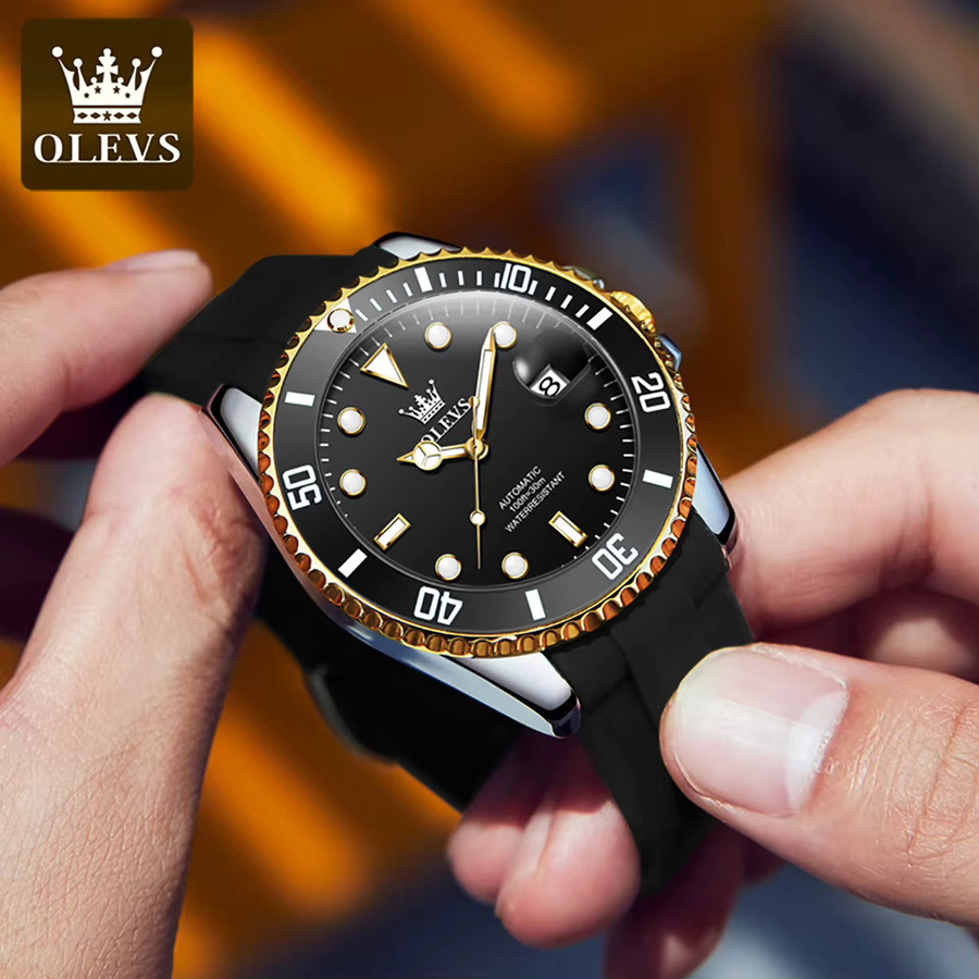 OLEVS Automatikuhr, Silikonarmband, Schwarz, Herren, Datum - Bild 2
