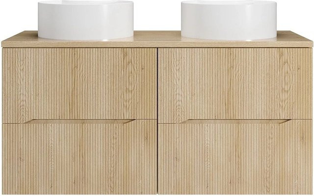 Vente-unique Doppelwaschtisch Oriso in Naturholz und Keramik, Farbe: Beige/Weiß, B/T/H: 120 x 46 x 57 cm - Bild 1