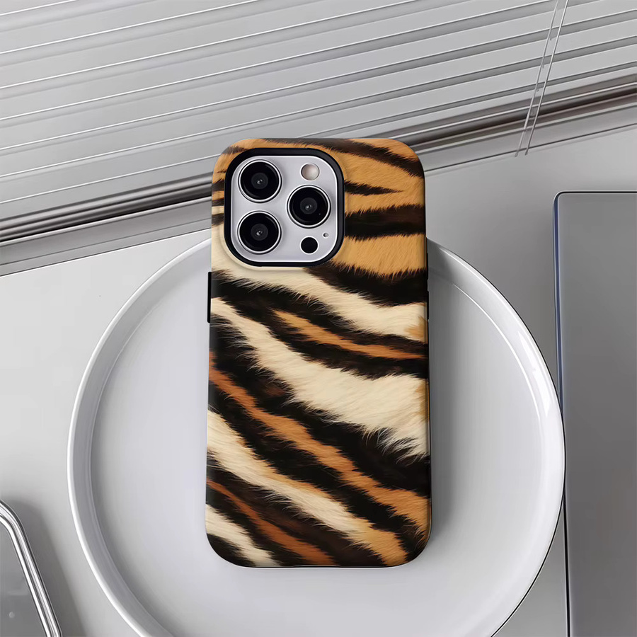 Tiger Print Handyhülle für iPhone 17 16 15 14 13 12 Pro Max Plus mit doppelschichtiger Rückseite in Multicolour - Bild 5