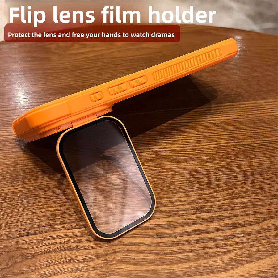 FUCHU MagSafe Magnetische iPhone Schutzhülle mit Flip Stand und Voller Linse für iPhone 17 16 15 14 13 12 Pro Max Air Wireless Charging Matte Abdeckung in Schwarz und Orange - Bild 2