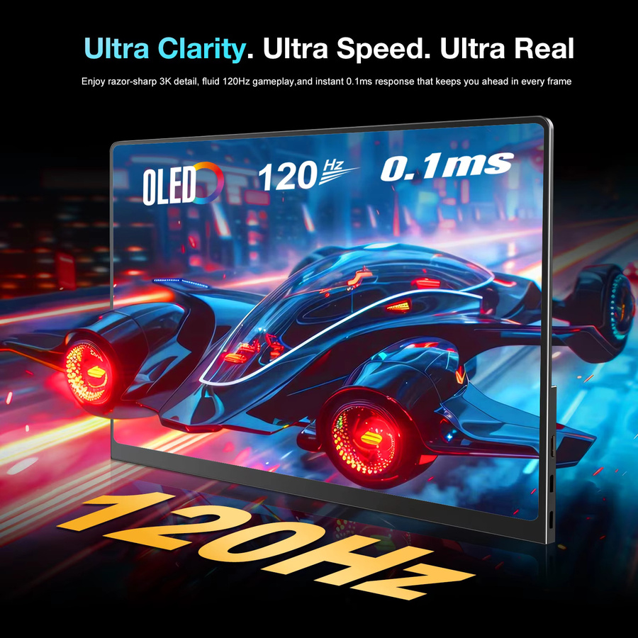 UNEW 14 Zoll Tragbarer OLED Monitor mit 3K Auflösung und 120Hz, HDR-Display in Schwarz - Bild 2