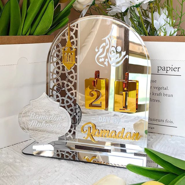 Ramadan-Countdown-Kalender aus Acryl mit Sockel für die Tischdekoration, Schwarz - Bild 1