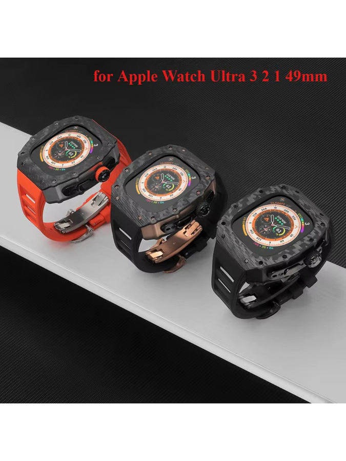 FancyWrist Modifikationsset für Apple Watch Ultra, Kohlefaser-Metallgehäuse, Kautschukarmband, Schwarz, Unisex - Bild 5