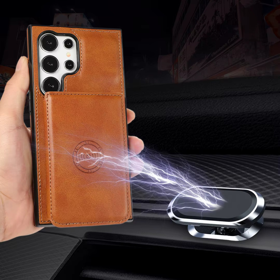 Magnetische Leder-Handyhülle mit Anti-Diebstahl-Geldbörse für Samsung Galaxy S25 Edge S24 S23 S22 S21 S20 Ultra FE S10 Plus in Braun - Bild 3