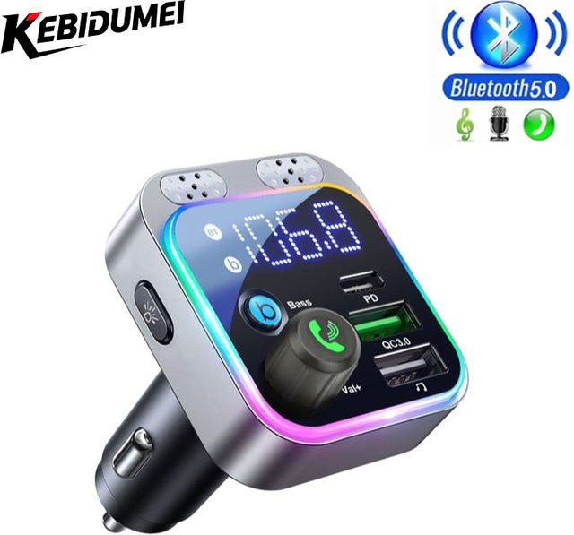 KEBIDUMEI Bluetooth FM Sender mit Digital Display und Schnellladegerät in Silber - Bild 1