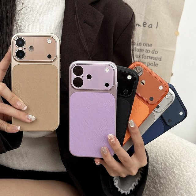 Stoßfeste Leder-Handyhülle mit Eis-Crack-Design für Apple iPhone Air 17, 16, 15 Plus, 14, 13 Pro Max in Lila - Bild 1
