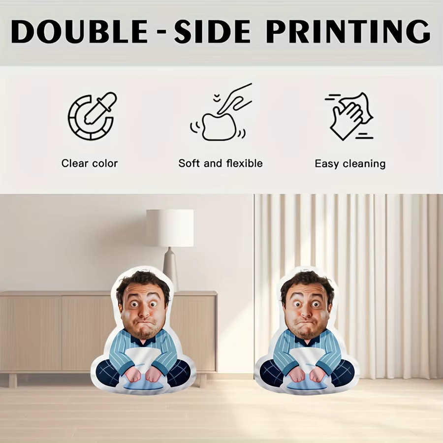 Personalisierte Plüsch-Gesichtskissen mit realistischem 3D-Design, oval und maschinenwaschbar, mehrfarbig - Bild 2