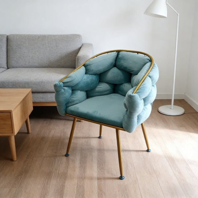 Luxuriöser Make-up-Stuhl von LIUSHADUOLA mit Rückenlehne und Samtbezug in Beige oder Blau - Bild 1