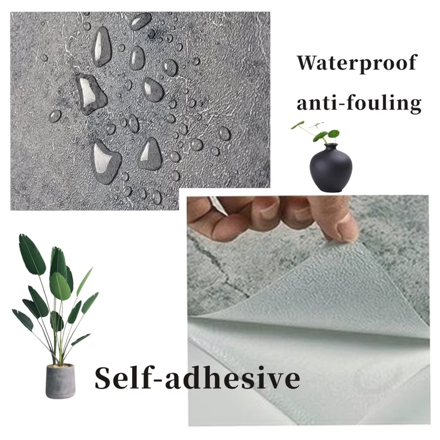 Selbstklebende PVC-Tapete in Zementgrau im Stein-Look, wasserfester Wandaufkleber für Wohnzimmer und Schränke, 6 m - Bild 4