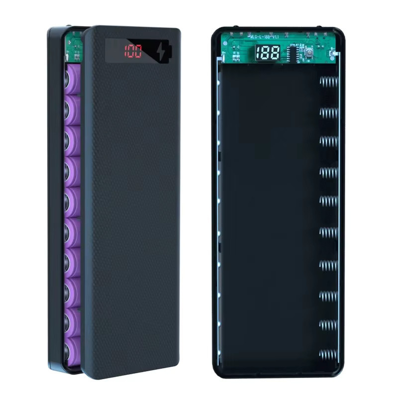 XMSJ Powerbank Batteriehalterung für 8 bis 10 Stück 18650 Akkus mit Dual USB und Typ C Anschluss in Schwarz - Bild 2